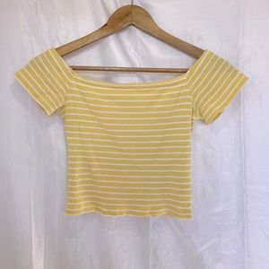 Pale Yellow Striped Crop Top